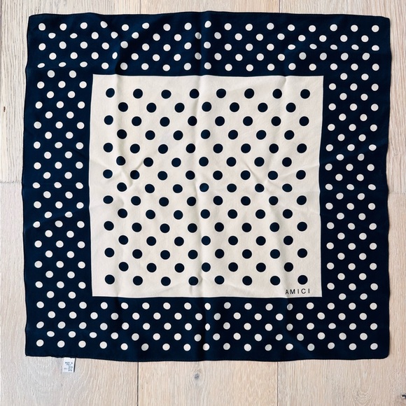 Amici Accessories - Amici 100% Silk Navy and Cream Polka Dot Accent Scarf